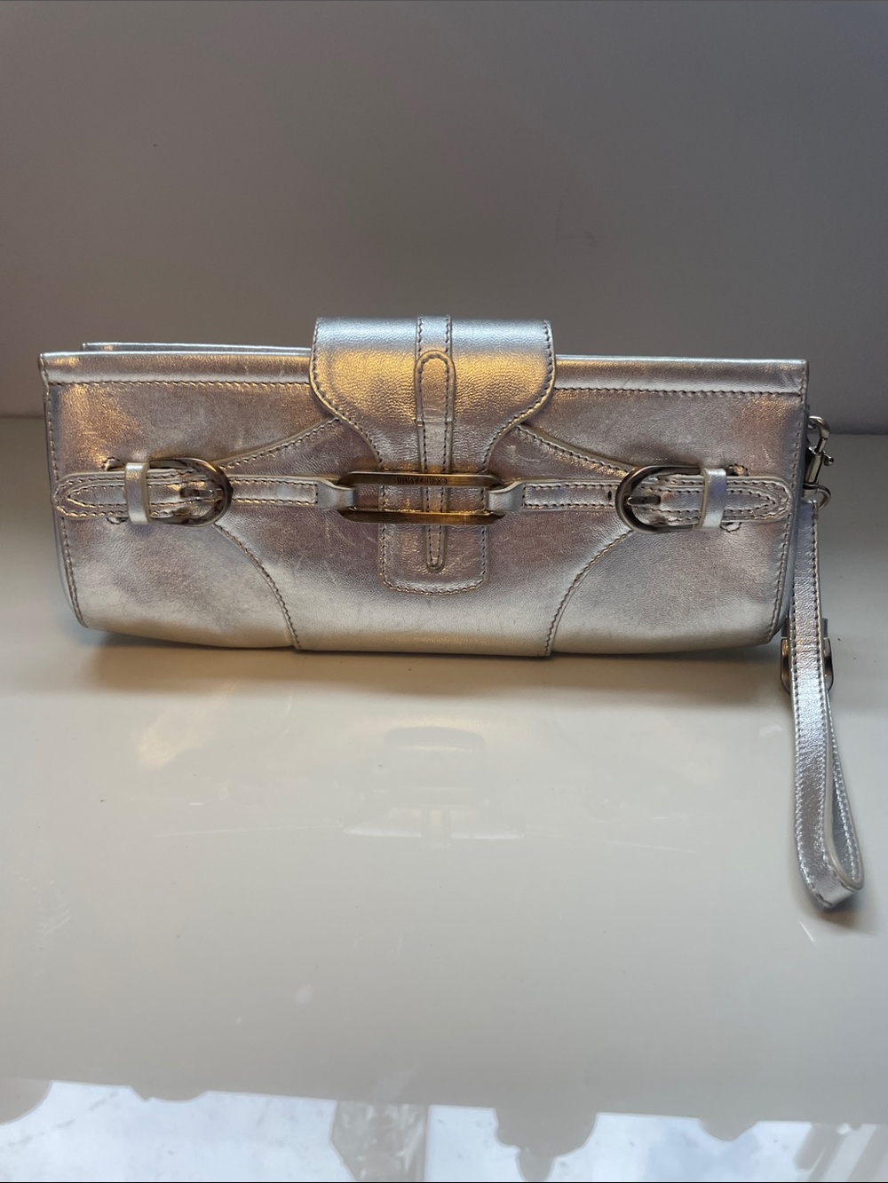 Jimmy CHoo silver clutch bag think leather vintage